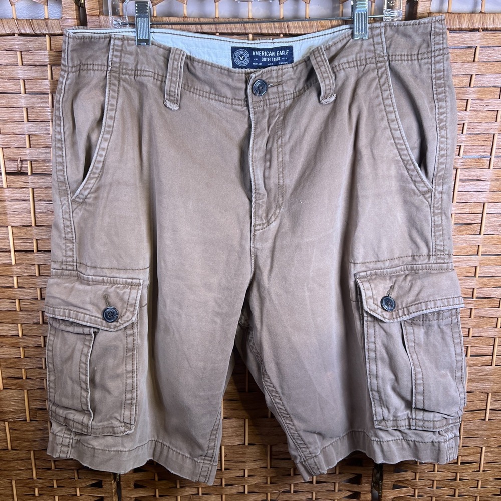American Eagle Outfitters Cargo Shorts Men's Size 36 Khaki Multi Pocket Utility
